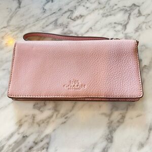 Coach Pink Pebble Leather Slim Envelope Wallet Wristlet F53767